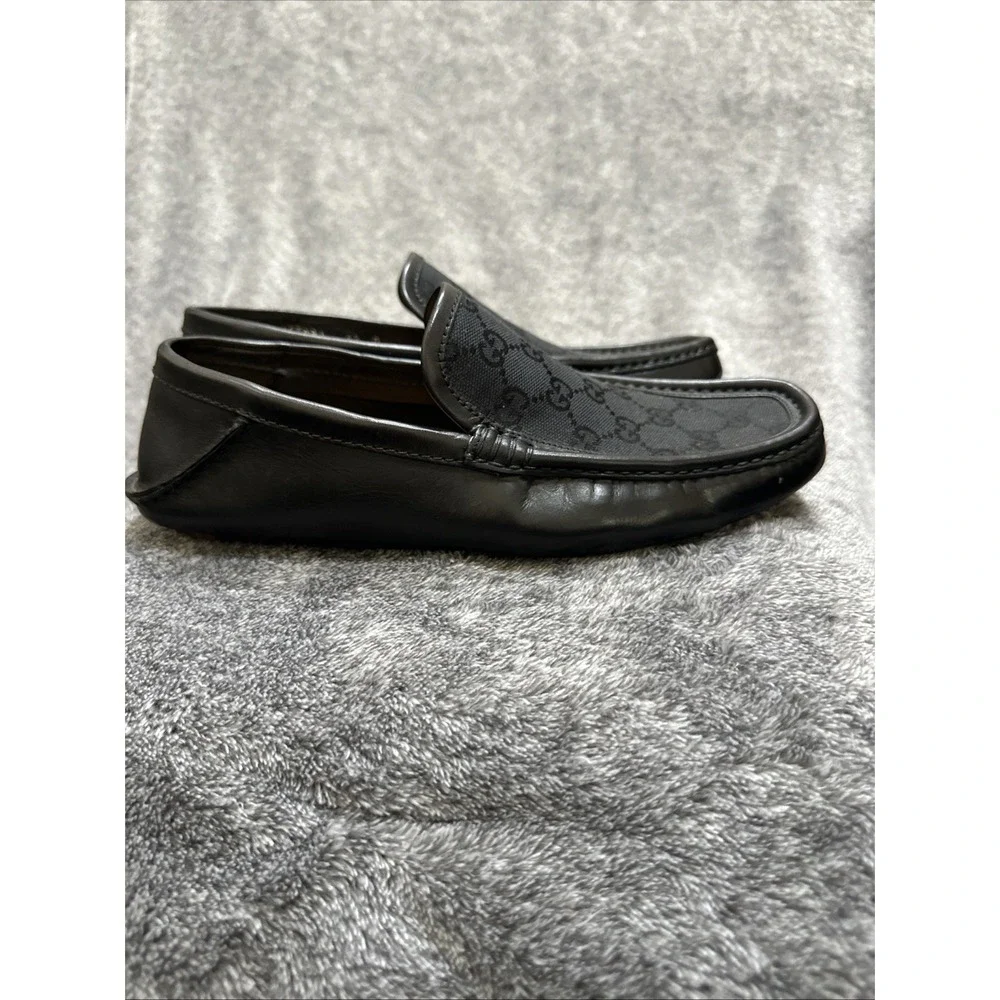 Gucci Mens Black GG Canvas Leather Loafers Drivers Shoes Size 6.5‎ D Made Italy